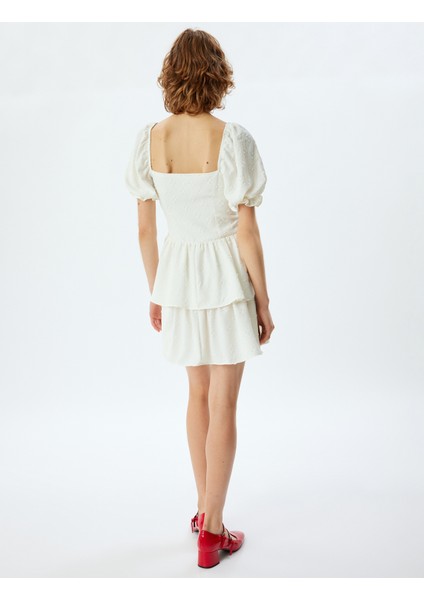 Balon Kol Elbise Mini Katlı Dokulu Volanlı fırsatları