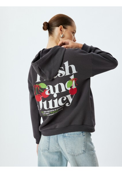 Oversize Sweatshirt Arkası Meyve Baskılı Kapüşonlu Şardonlu fırsatları