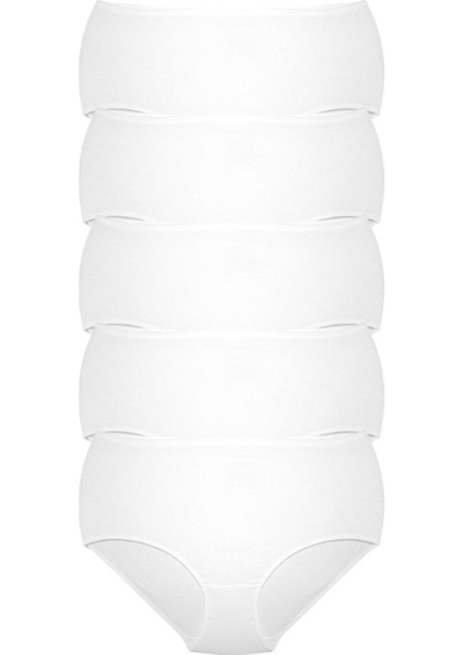 Kadın Büyük Beden Yüksek Bel Külot Full Brief, 5'li Paket Beyaz fırsatları