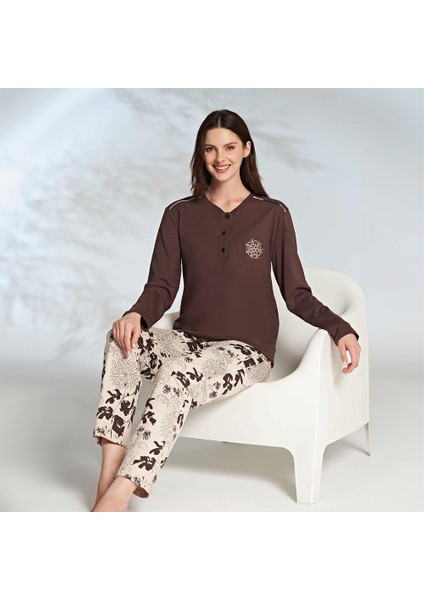 1246 Kadın Kışlık Üç Düğme Büyük Beden Pijama Takımı