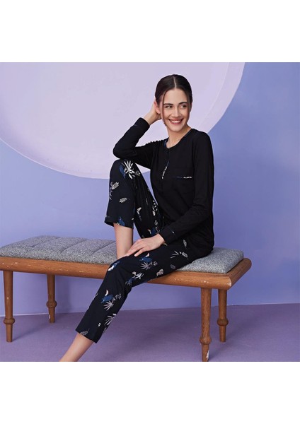 1139 Kadın Kışlık Üç Düğme Pijama Takımı