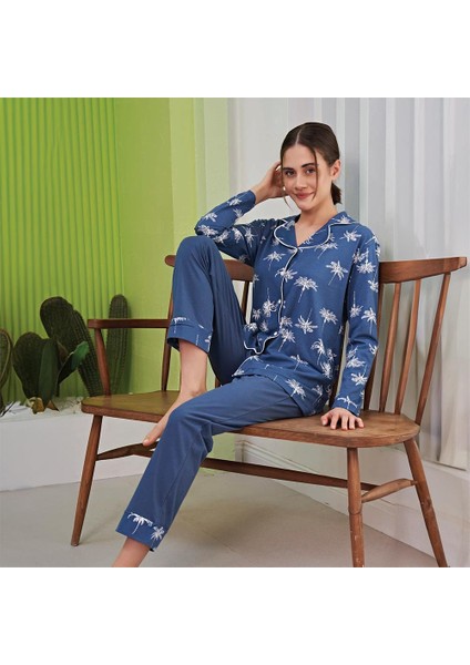 1134 Kadın Kışlık Boydan Düğmeli Pijama Takımı