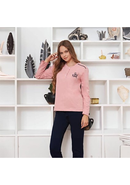 1256 Kadın Kışlık Üç Düğme Büyük Beden Pijama Takımı