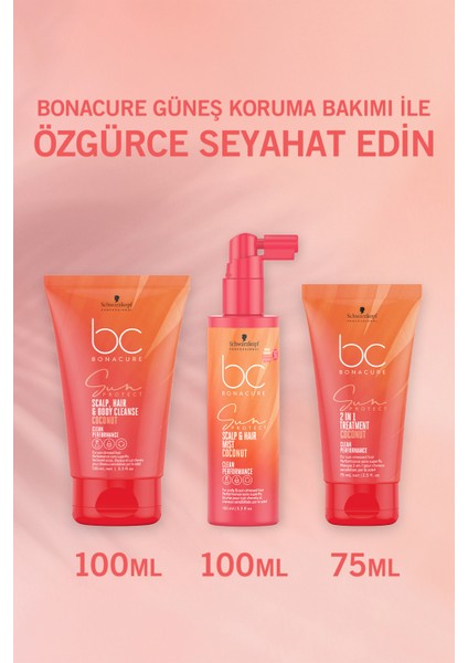 BC Sun Protect Güneş Koruma 3'lü Saç Bakım Seti - Çanta Hediyeli - Güneşin Zararlı Etkisinden Kurtul - Şampuan, Saç Kremi & Bakım Kürü - Coconut