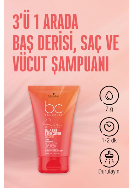 BC Sun Protect Güneş Koruma 3'lü Saç Bakım Seti - Çanta Hediyeli - Güneşin Zararlı Etkisinden Kurtul - Şampuan, Saç Kremi & Bakım Kürü - Coconut