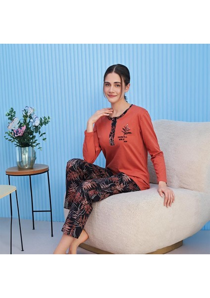1137 Kadın Kışlık Üç Düğme Pijama Takımı