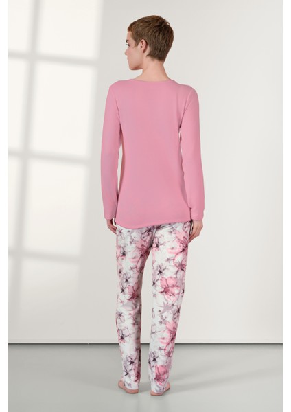Kadın Pembe Çiçek Desenli T-Shirt Pijama Takımı 25K4032 fiyatları