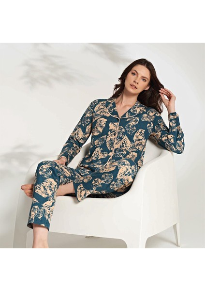 1200 Kadın Kışlık Boydan Düğmeli Büyük Beden Pijama Takımı