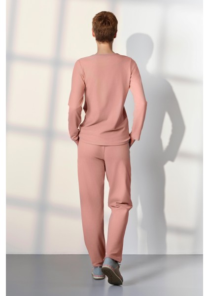 Kadın Pembe Yumoş Kumaş T-Shirt Pijama Takımı 25K4041