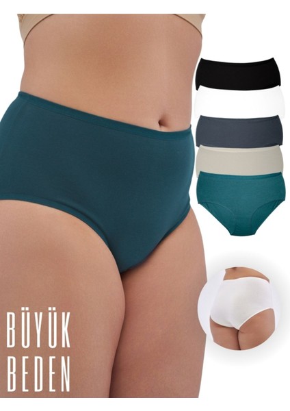 Kadın Büyük Beden Yüksek Bel Külot Full Brief, 5'li Paket 5 Farklı Renk 1 Pakette