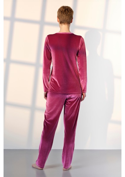 Kadın Fuşya Kadife T-Shirt Pijama Takımı 25K4033 fiyatları