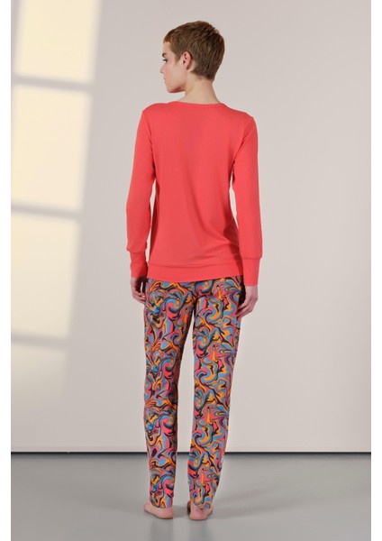 Kadın Desenli Renkli T-Shirt Pijama Takımı 25K4048 fiyatları