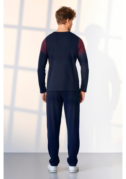 Büyük Beden Erkek Lacivert Bordo Detaylı T-Shirt Pijama Takımı 25K4535P fiyatları