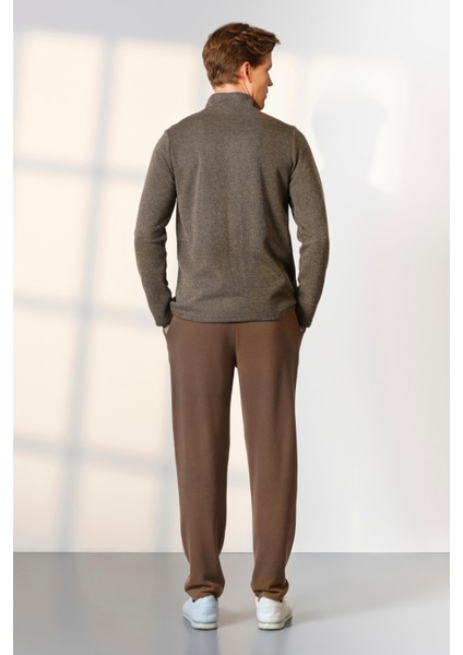 Erkek Kahverengi Düğmeli Dik Yaka T-Shirt Pijama Takımı 25K4544 fiyatları