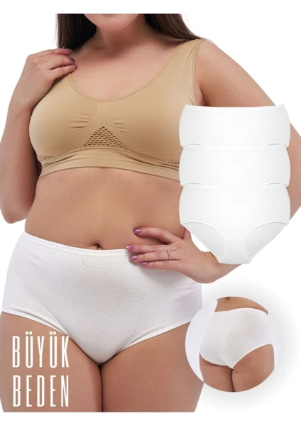 Alya Underwear Kadın Büyük Beden Yüksek Bel Külot Full Brief, 3'lü Paket Beyaz