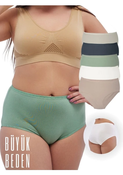 Alya Underwear Kadın Büyük Beden Yüksek Bel Külot Full Brief, 5'li Paket 5 Farklı Renk 1 Pakette