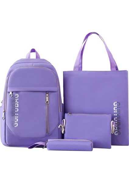 2024 Yeni Erkek ve Kadın Kentsel Basit Büyük Kapasiteli Dört Parçalı Set Öğrenci Okul Çantası Sırt Çantası Sırt Çantası (Yurt Dışından)