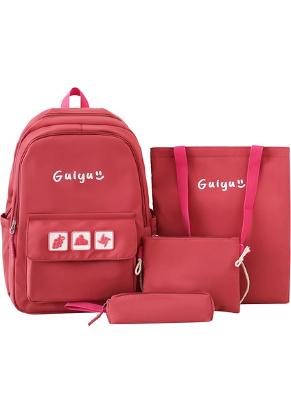 2024 Yeni Basit Öğrenci Okul Çantası Kadın Büyük Kapasiteli Rahat Sırt Çantası Dört Parçalı Set Okul Çantası Sırt Çantası (Yurt Dışından)