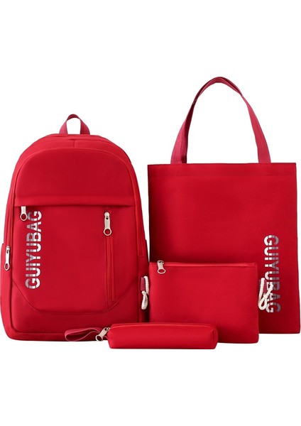 2024 Yeni Erkek ve Kadın Kentsel Basit Büyük Kapasiteli Dört Parçalı Set Öğrenci Okul Çantası Sırt Çantası Sırt Çantası (Yurt Dışından)