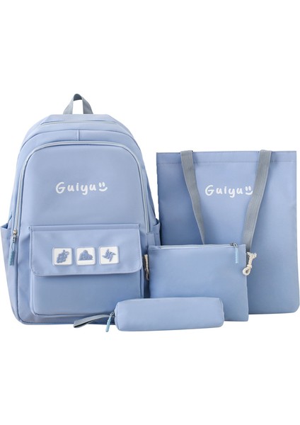 2024 Yeni Basit Öğrenci Okul Çantası Kadın Büyük Kapasiteli Rahat Sırt Çantası Dört Parçalı Set Okul Çantası Sırt Çantası (Yurt Dışından)