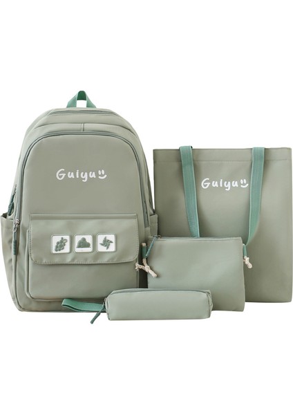 2024 Yeni Basit Öğrenci Okul Çantası Kadın Büyük Kapasiteli Rahat Sırt Çantası Dört Parçalı Set Okul Çantası Sırt Çantası (Yurt Dışından)