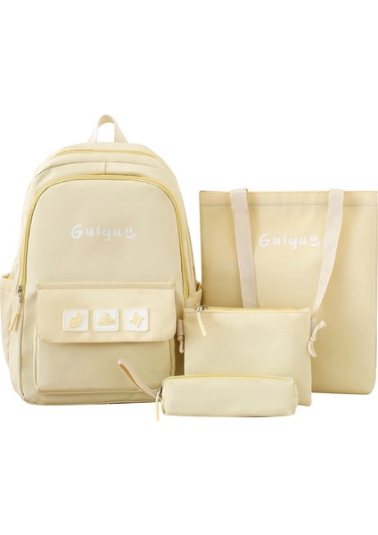 2024 Yeni Basit Öğrenci Okul Çantası Kadın Büyük Kapasiteli Rahat Sırt Çantası Dört Parçalı Set Okul Çantası Sırt Çantası (Yurt Dışından)