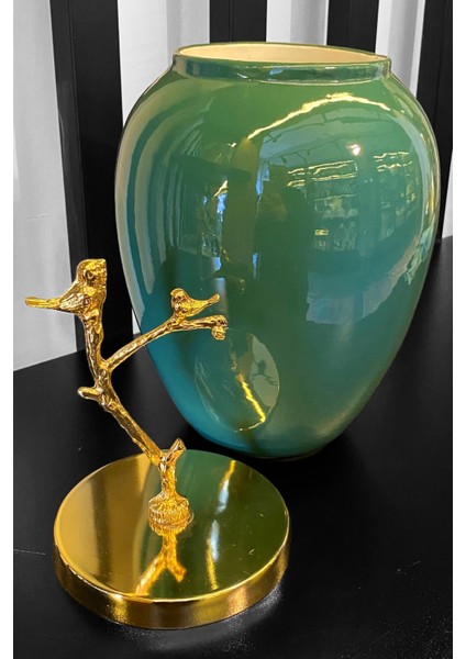 Dekoratif Dallı Kuşlu Gold Kapaklı Küp Vazo 40 Cm fiyatları