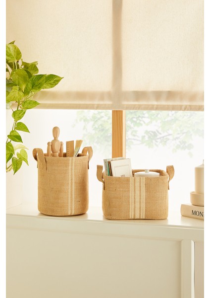 2'li Set Jüt Dolap İçi Çamaşır Çocuk Odası Oyuncak Düzenleyici Katlanır Saklama Sepeti Organizer