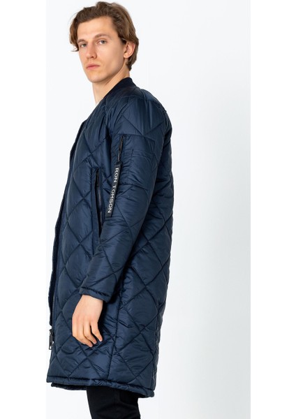 Erkek Regular Fit Kışlık Çok Cepli Çift Yön Fermuarlı Bomber Yaka Uzun Kapitone Şişme Mont