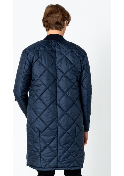 Erkek Regular Fit Kışlık Çok Cepli Çift Yön Fermuarlı Bomber Yaka Uzun Kapitone Şişme Mont