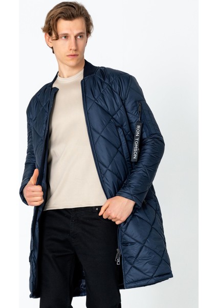 Erkek Regular Fit Kışlık Çok Cepli Çift Yön Fermuarlı Bomber Yaka Uzun Kapitone Şişme Mont