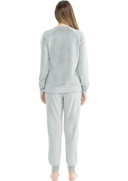 17092 Kadın Uzun Kollu Kadife Paçası Lastikli Rahat Ev Giyim-Gri fiyatları