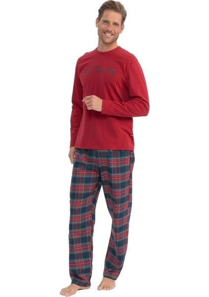 18851 Erkek Uzun Kollu Yuvarlak Yaka Pijama Takımı-Bordo