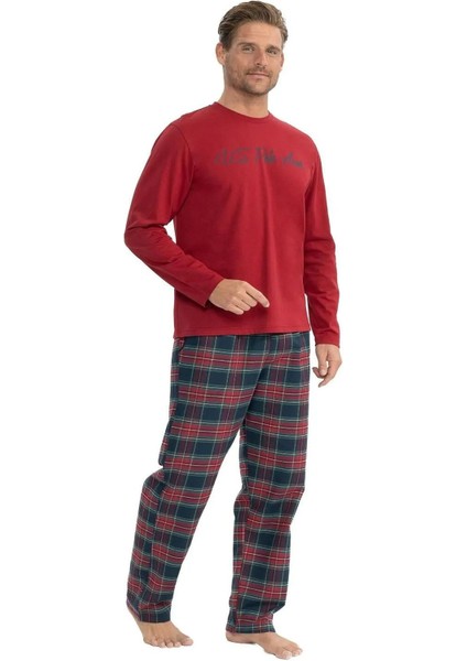 18851 Erkek Uzun Kollu Yuvarlak Yaka Pijama Takımı-Bordo fiyatları