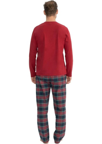 18851 Erkek Uzun Kollu Yuvarlak Yaka Pijama Takımı-Bordo fırsatları