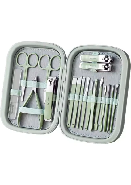 Gaman-7 Profesyonel 18'li Manikür&pedikür Yüz Bakım Seti & Manicure Set  & Su Yeşili Renk