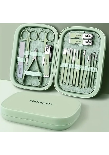 Gaman-7 Profesyonel 18'li Manikür&pedikür Yüz Bakım Seti & Manicure Set  & Su Yeşili Renk