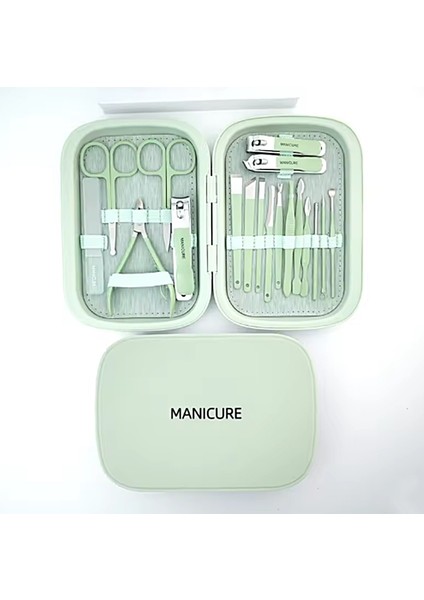 Gaman-7 Profesyonel 18'li Manikür&pedikür Yüz Bakım Seti & Manicure Set  & Su Yeşili Renk