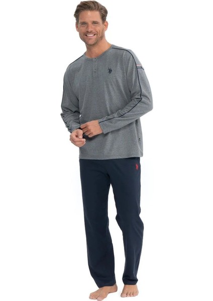 18836 Erkek Uzun Kollu Yuvarlak Yaka Pijama Takımı-Antrasitmelanj