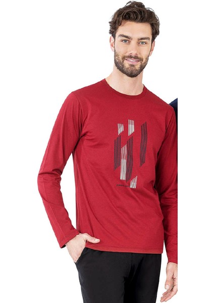 6063 Erkek Uzun Kollu Bisiklet Yaka Pijama Takımı-Bordo fiyatları