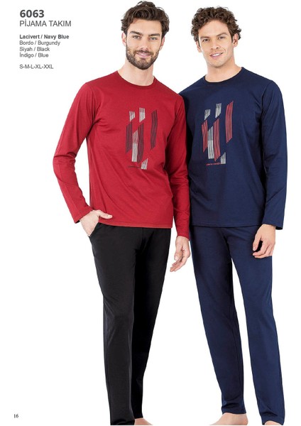 6063 Erkek Uzun Kollu Bisiklet Yaka Pijama Takımı-Bordo fırsatları