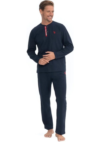 18837 Erkek Uzun Kollu Yuvarlak Yaka Pijama Takımı-Lacivert