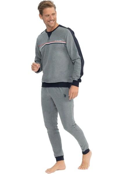 18813 Erkek Uzun Kollu Yuvarlak Yaka Paçası Lastikli Rahat Ev Giyim-Antrasitmelanj fırsatları