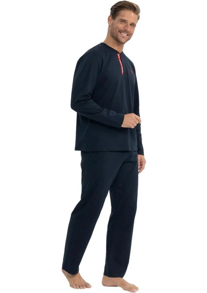 18837 Erkek Uzun Kollu Yuvarlak Yaka Pijama Takımı-Lacivert fiyatları