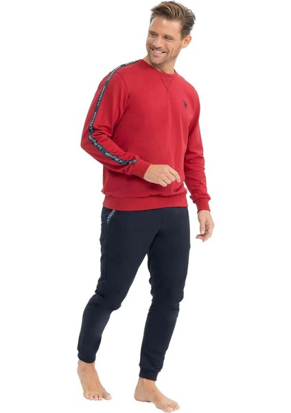 18814 Erkek Uzun Kollu Yuvarlak Yaka Paçası Lastikli Rahat Ev Giyim-Bordo fiyatları