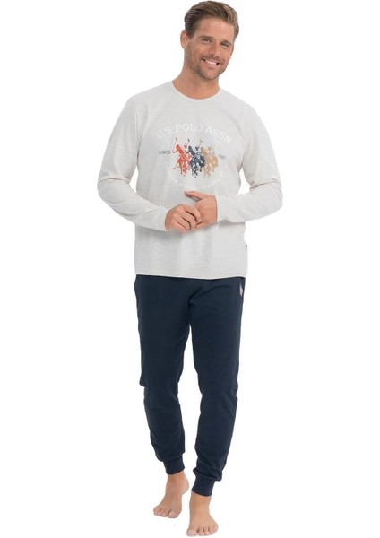 18832 Erkek Uzun Kollu Yuvarlak Yaka Paçası Lastikli Pijama Takımı-Bejmelanj
