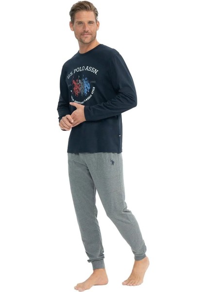 18832 Erkek Uzun Kollu Yuvarlak Yaka Paçası Lastikli Pijama Takımı-Lacivert fiyatları