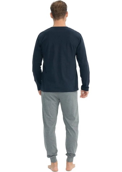 18832 Erkek Uzun Kollu Yuvarlak Yaka Paçası Lastikli Pijama Takımı-Lacivert modelleri
