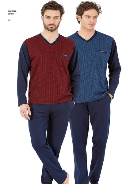 Pierre Cardin 6058 Erkek Uzun Kollu V Yakalı Pijama Takımı-Saks