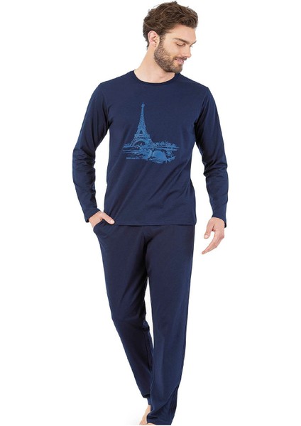 Pierre Cardin 6064 Erkek Uzun Kollu Bisiklet Yaka Pijama Takımı-Lacivert